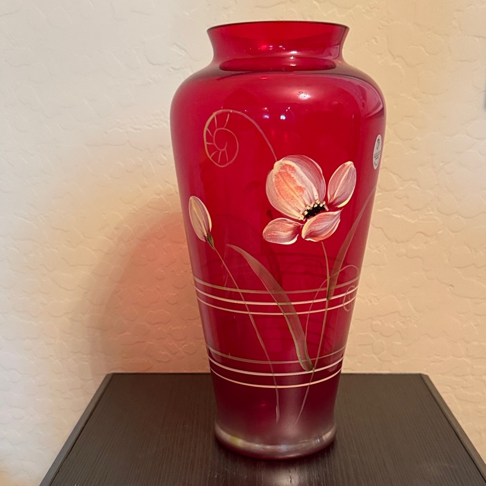 Fenton Red Floral Art Glass Vase